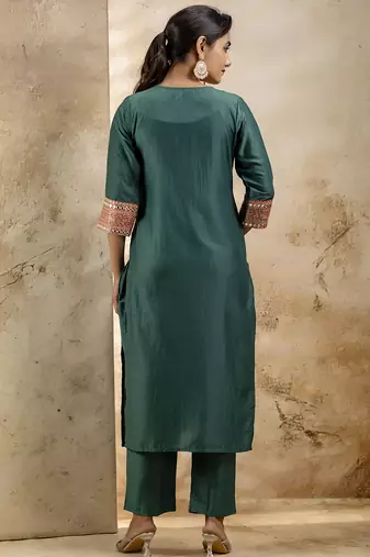 Rama color viscosee rayon embroidery readymade kurta set with dupatta