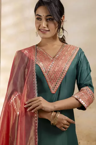 Rama color viscosee rayon embroidery readymade kurta set with dupatta