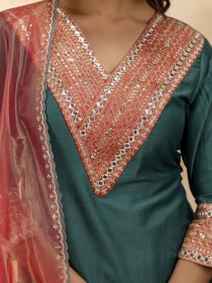 Rama color viscosee rayon embroidery readymade kurta set with dupatta 4