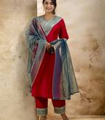 Pink color viscosee rayon fabric embroidery work readymade kurta set with dupatta