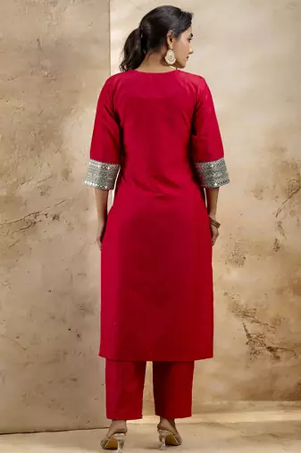 Pink color viscosee rayon embroidery readymade kurta set with dupatta