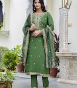 Green color silk blended designer embroidery work readymade suit with dupatta