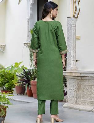 Green color silk blended embroidery readymade suit with dupatta 2
