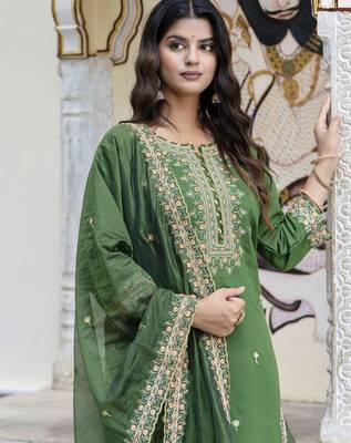 Green color silk blended embroidery readymade suit with dupatta 3