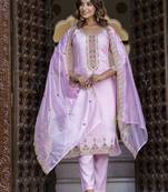 Light pink color silk blended designer embroidery work readymade suit with dupatta