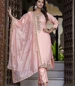 Peach color silk blended designer embroidery work readymade suit with dupatta