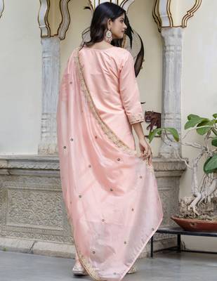 Peach color silk blended embroidery readymade suit with dupatta 2