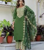 Green color silk blended designer embroidery work readymade suit with dupatta