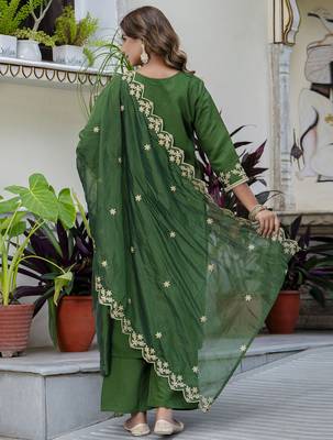 Green color silk blended designer embroidery work readymade suit with dupatta 2