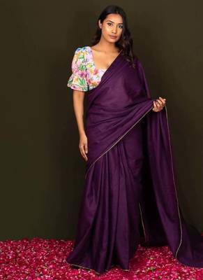 Purple Vichitra Dyed Saree with Digital Print Blouse 1