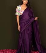Purple Vichitra Dyed Saree with Digital Print Blouse