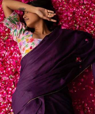 Purple Vichitra Dyed Saree with Digital Print Blouse 5