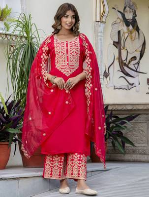 Pink color silk blended designer embroidery work readymade suit with dupatta 1