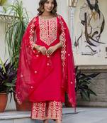 Pink color silk blended designer embroidery work readymade suit with dupatta