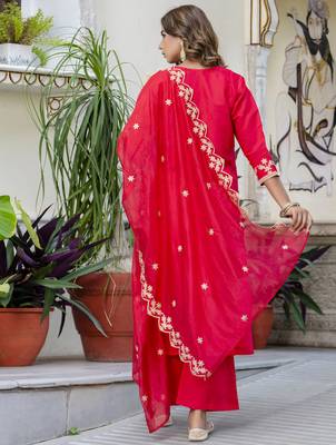 Pink color silk blended designer embroidery work readymade suit with dupatta 2