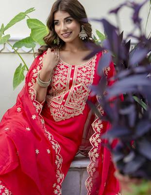 Pink color silk blended designer embroidery work readymade suit with dupatta 3