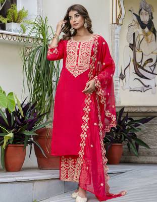 Pink color silk blended designer embroidery work readymade suit with dupatta 4
