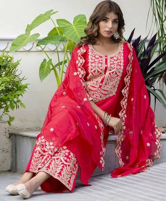 Pink color silk blended designer embroidery work readymade suit with dupatta 5