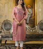 Baby pink color shimmer silk designer embroidery work readymade kurti