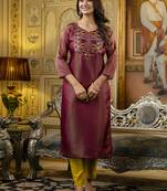 Maroon color shimmer silk embroidery work readymade kurti
