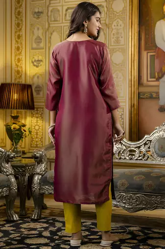 Maroon color shimmer silk embroidery readymade kurti