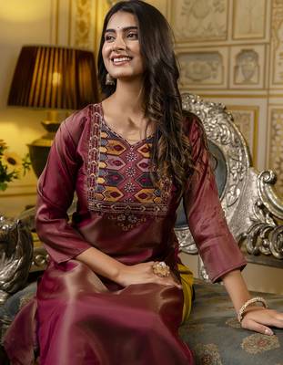 Maroon color shimmer silk embroidery readymade kurti 3