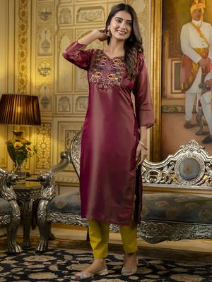 Maroon color shimmer silk embroidery readymade kurti 4