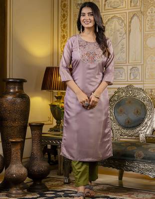Lavender color shimmer silk embroidery readymade kurti 1