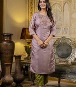 Lavender color shimmer silk embroidery work readymade kurti