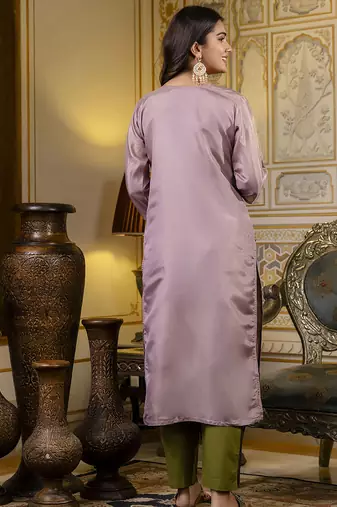 Lavender color shimmer silk embroidery readymade kurti