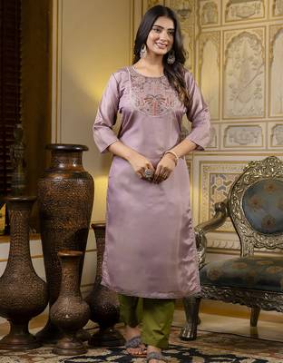 Lavender color shimmer silk embroidery readymade kurti 4