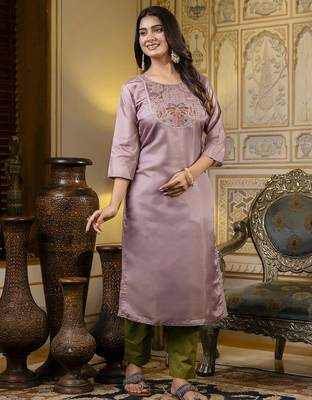 Lavender color shimmer silk embroidery readymade kurti 5