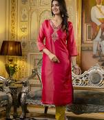 Pink color shimmer silk embroidery work readymade kurti