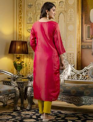 Pink color shimmer silk embroidery readymade kurti 2
