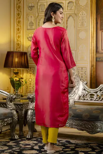 Pink color shimmer silk embroidery readymade kurti