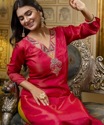 Pink color shimmer silk embroidery readymade kurti 3