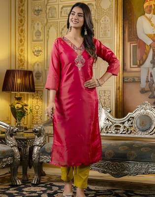 Pink color shimmer silk embroidery readymade kurti 4