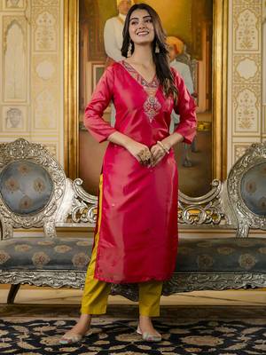 Pink color shimmer silk embroidery readymade kurti 5