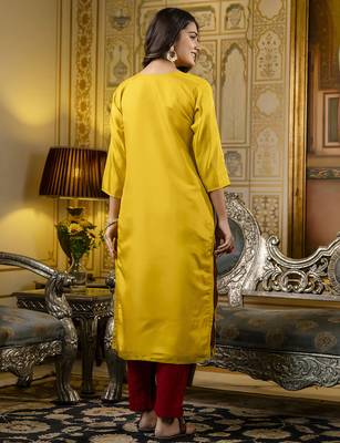 Yellow color shimmer silk embroidery readymade kurti 2