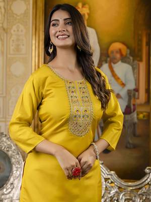 Yellow color shimmer silk embroidery readymade kurti 3