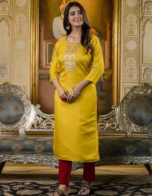 Yellow color shimmer silk embroidery readymade kurti 4