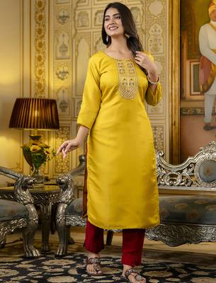 Yellow color shimmer silk embroidery readymade kurti 5