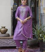 Lavender color silk blend beautiful embroidered readymade kurta set with dupatta