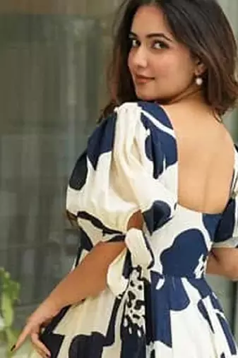 Blue color digital printed partywear long gown for looks