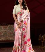 Light pink satin with pearl lace printed saree
