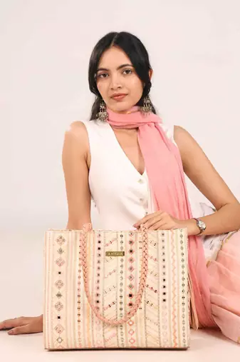 Nova mirror embroidered box tote bag