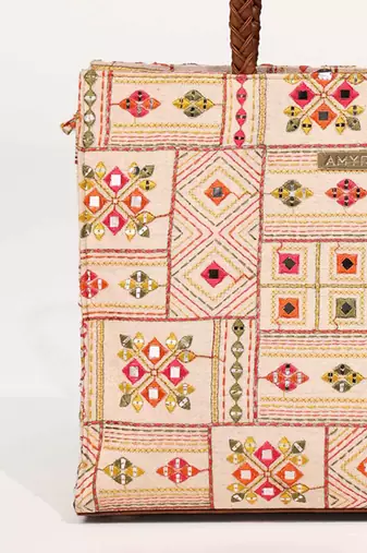 Ziana embroidered multicolor box tote bag