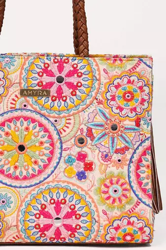 Lily embroidered multicolor box tote bag