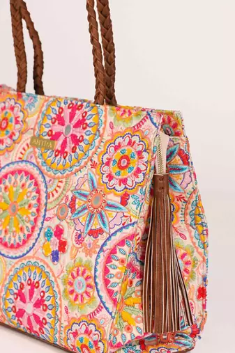 Lily embroidered multicolor box tote bag