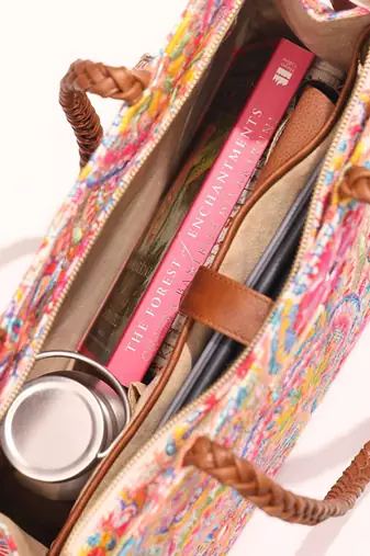 Lily embroidered multicolor box tote bag